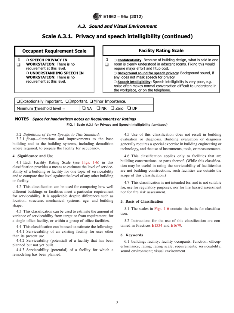 ASTM E1662-95a(2012) - Standard Classification for  Serviceability of an Office Facility for Sound and Visual Environment