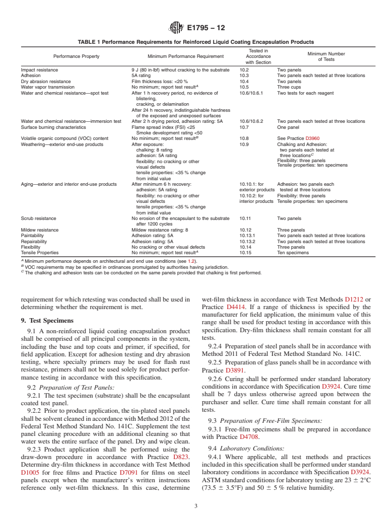 ASTM E1795-12 - Standard Specification for  Non-Reinforced Liquid Coating Encapsulation Products for Leaded Paint in Buildings