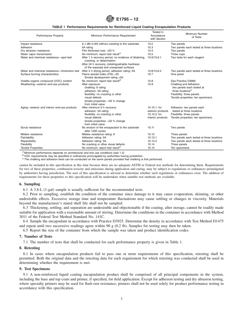 REDLINE ASTM E1795-12 - Standard Specification for  Non-Reinforced Liquid Coating Encapsulation Products for Leaded Paint in Buildings