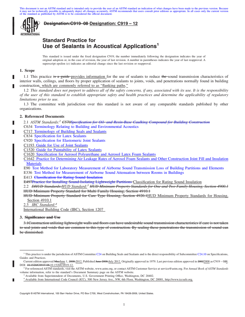 REDLINE ASTM C919-12 - Standard Practice for  Use of Sealants in Acoustical Applications