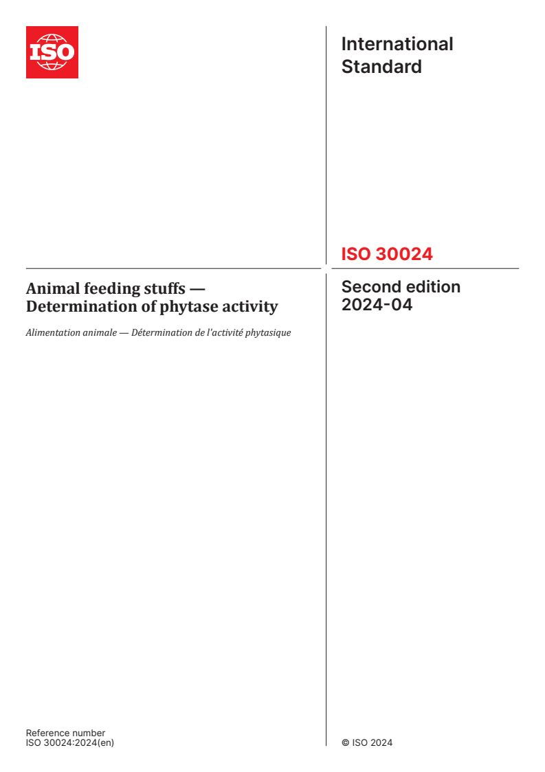 ISO 30024:2024 - Animal feeding stuffs — Determination of phytase activity
Released:19. 04. 2024