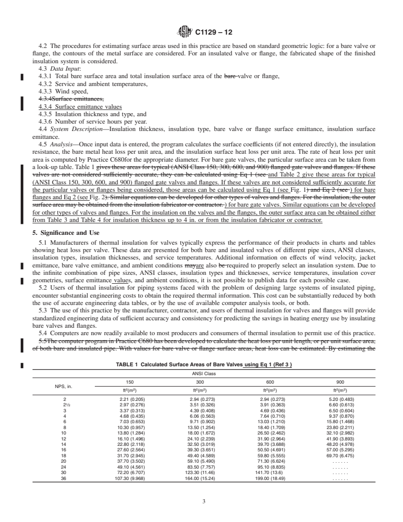 REDLINE ASTM C1129-12 - Standard Practice for Estimation of Heat Savings by Adding Thermal Insulation to Bare Valves and Flanges