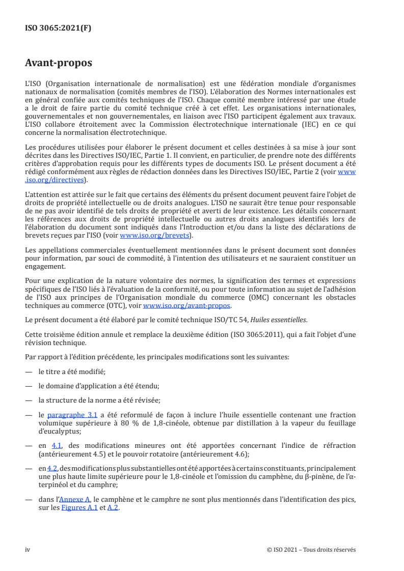 ISO 3065:2021 ISO 3065:2021 - Huile essentielle d'Eucalyptus, type Australie
Released:6/2/2021 - Page 4 preview