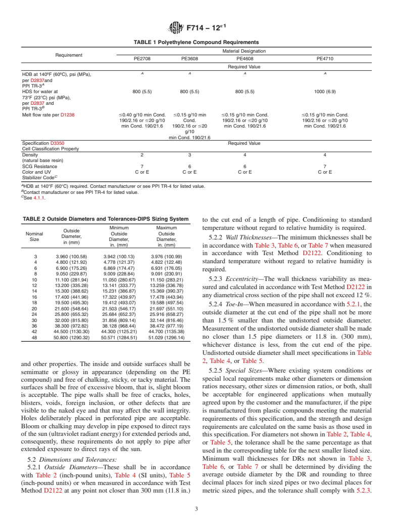 ASTM F714-12e1 - Standard Specification for Polyethylene (PE) Plastic Pipe (DR-PR) Based on Outside Diameter