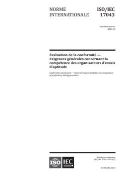 ISO/IEC 17043:2023 ISO/IEC 17043:2023 - Évaluation de la conformité — Exigences générales concernant la compétence des organisateurs d’essais d’aptitude
Released:8. 05. 2023 - Page 1 preview