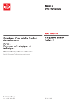 ISO 4064-1:2024 - Compteurs d'eau potable froide et d'eau chaude — Partie 1: Exigences métrologiques et techniques
Released:12/19/2024 - Page 1 preview