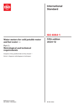 ISO 4064-1:2024 - Water meters for cold potable water and hot water — Part 1: Metrological and technical requirements
Released:12/19/2024 - Page 1 preview