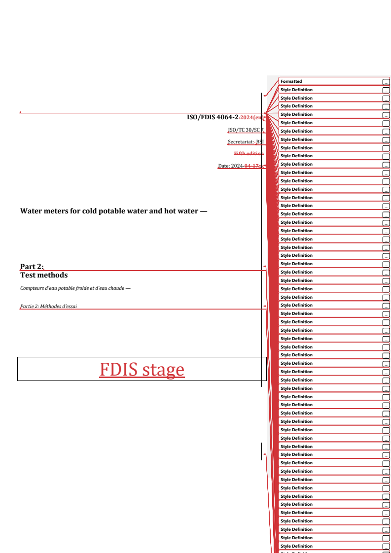 REDLINE ISO/FDIS 4064-2 - Water meters for cold potable water and hot water — Part 2: Test methods
Released:25. 06. 2024