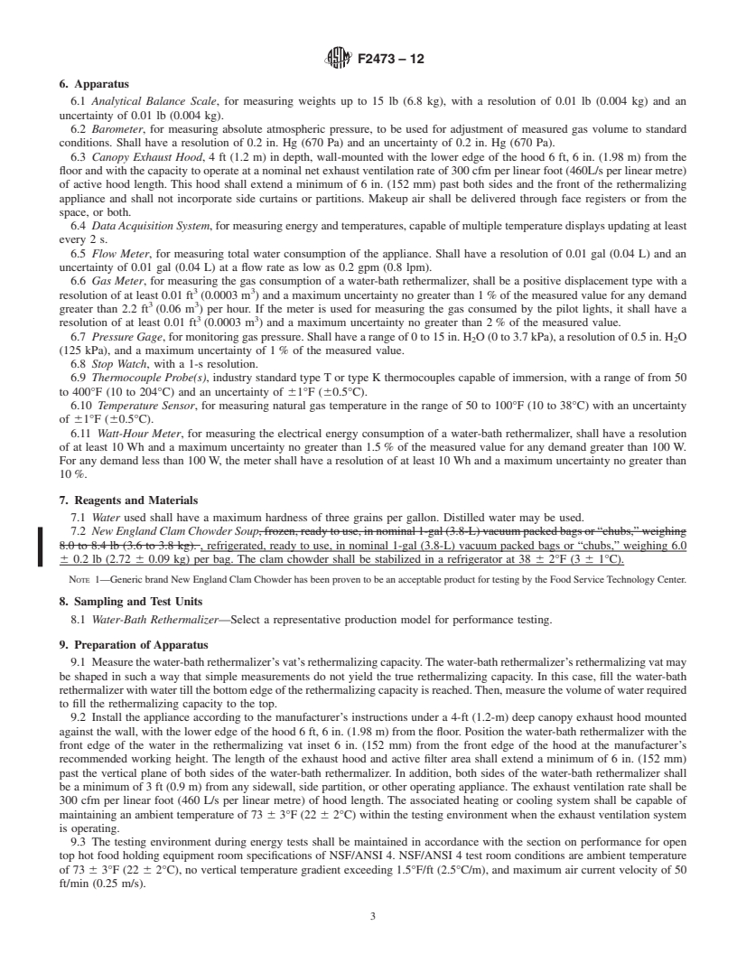 REDLINE ASTM F2473-12 - Standard Test Method for Performance of Water-Bath Rethermalizers