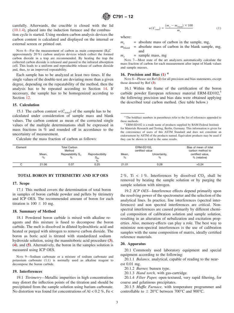 ASTM C791-12 - Standard Test Methods for  Chemical, Mass Spectrometric, and Spectrochemical Analysis of Nuclear-Grade Boron Carbide