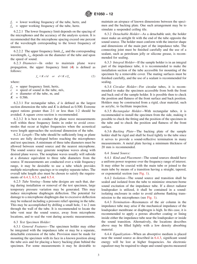 ASTM E1050-12 - Standard Test Method for Impedance and Absorption of Acoustical Materials Using a Tube, Two Microphones and a Digital Frequency Analysis System