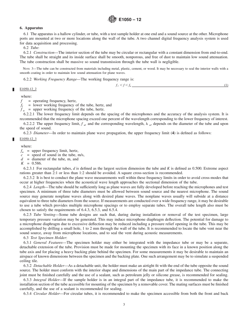 REDLINE ASTM E1050-12 - Standard Test Method for Impedance and Absorption of Acoustical Materials Using a Tube, Two Microphones and a Digital Frequency Analysis System