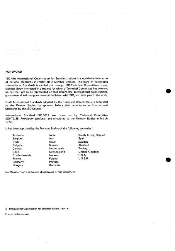 ISO 3012:1974 ISO 3012:1974 - Aviation turbine fuels -- Determination of mercaptan sulphur -- Amperometric and potentiometric methods - Page 2 preview