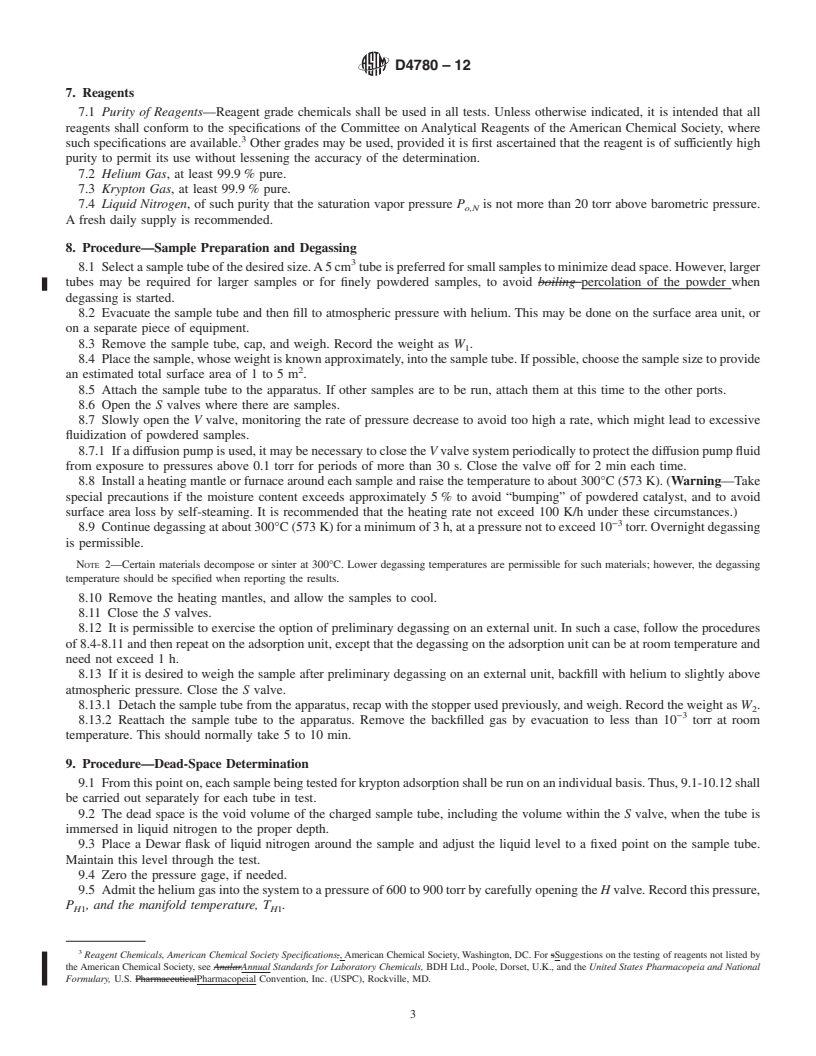 REDLINE ASTM D4780-12 - Standard Test Method for Determination of Low Surface Area of Catalysts and Catalyst Carriers by Multipoint Krypton Adsorption