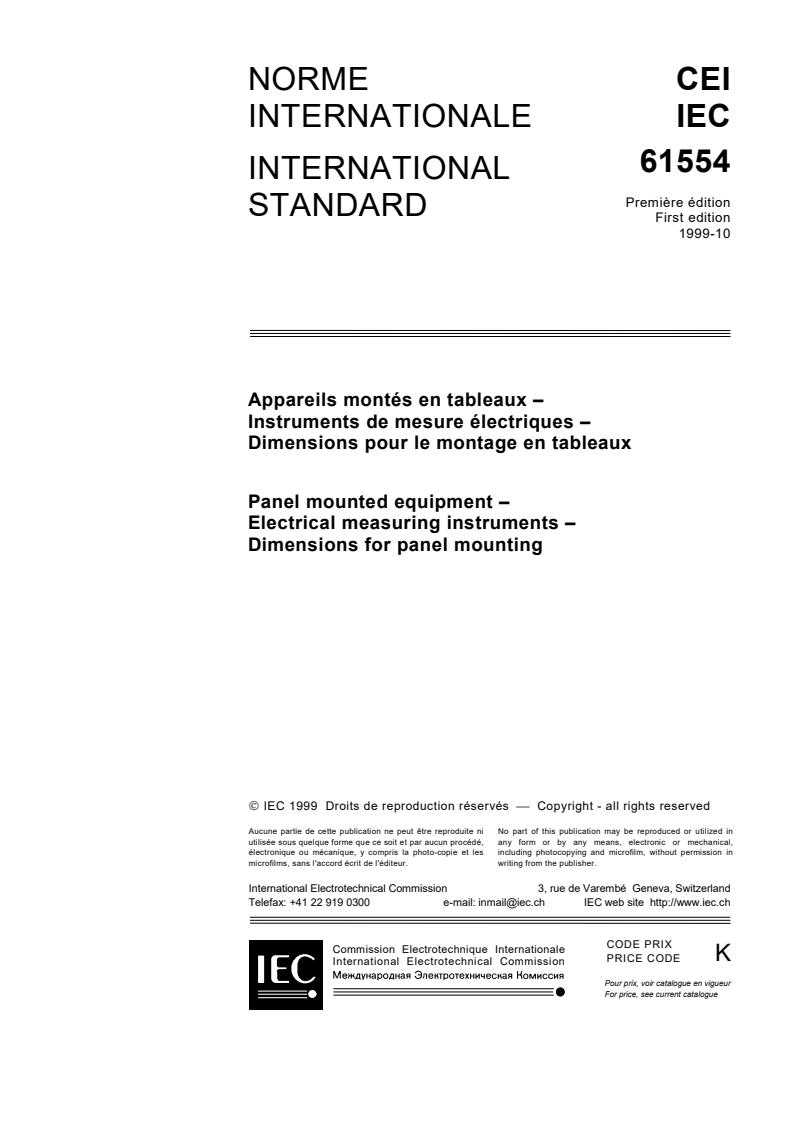 IEC 61554:1999 - Panel mounted equipment - Electrical measuring instruments - Dimensions for panel mounting