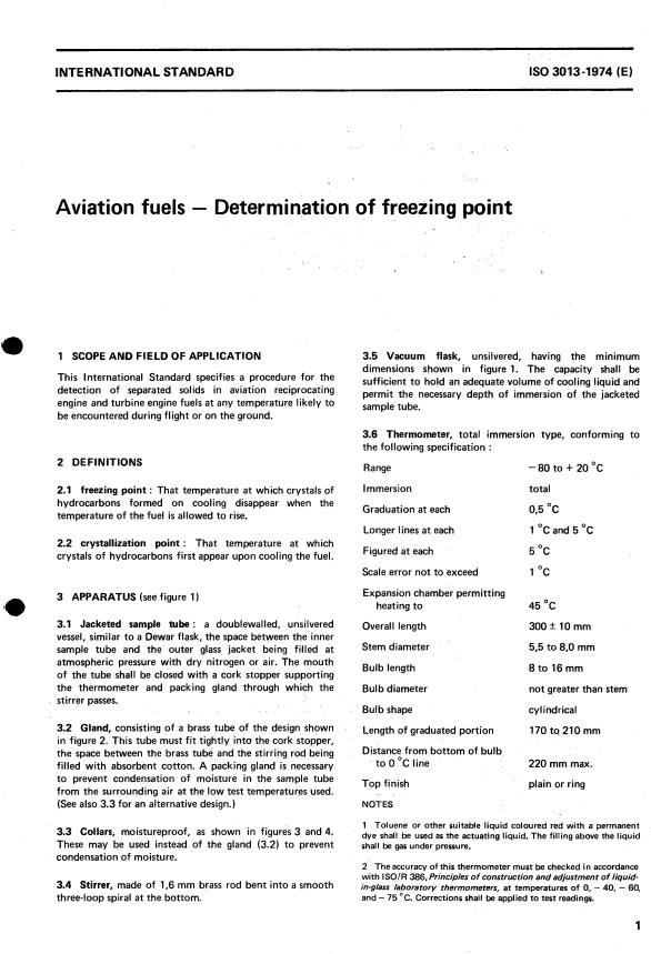 ISO 3013:1974 - Aviation fuels -- Determination of freezing point