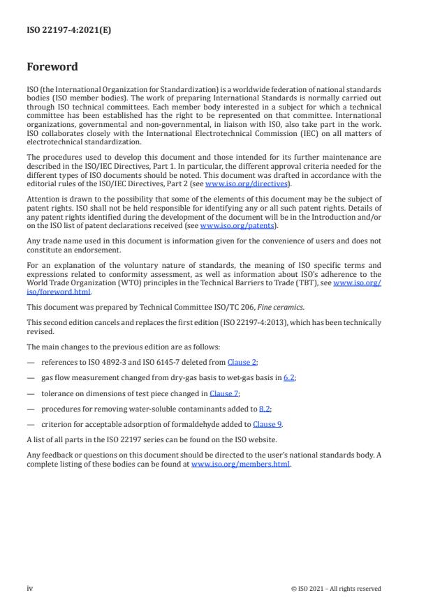 ISO 22197-4:2021 ISO 22197-4:2021 - Fine ceramics (advanced ceramics, advanced technical ceramics) -- Test method for air-purification performance of semiconducting photocatalytic materials - Page 4 preview