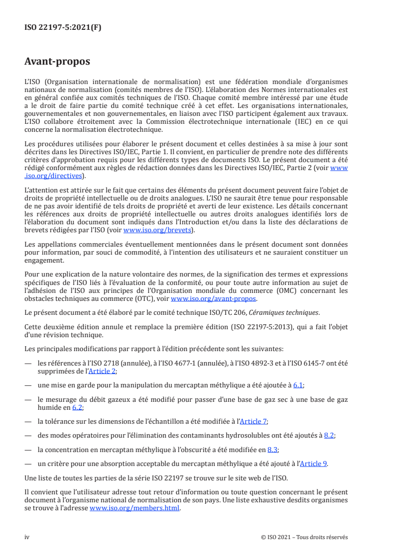 ISO 22197-5:2021 ISO 22197-5:2021 - Céramiques techniques — Méthodes d'essai relatives à la performance des matériaux photocatalytiques semi-conducteurs pour la purification de l'air — Partie 5: Élimination du mercaptan méthylique
Released:7/6/2021 - Page 4 preview