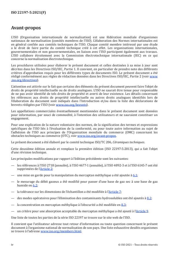 ISO 22197-5:2021 ISO 22197-5:2021 - Céramiques techniques -- Méthodes d'essai relatives à la performance des matériaux photocatalytiques semi-conducteurs pour la purification de l'air - Page 4 preview