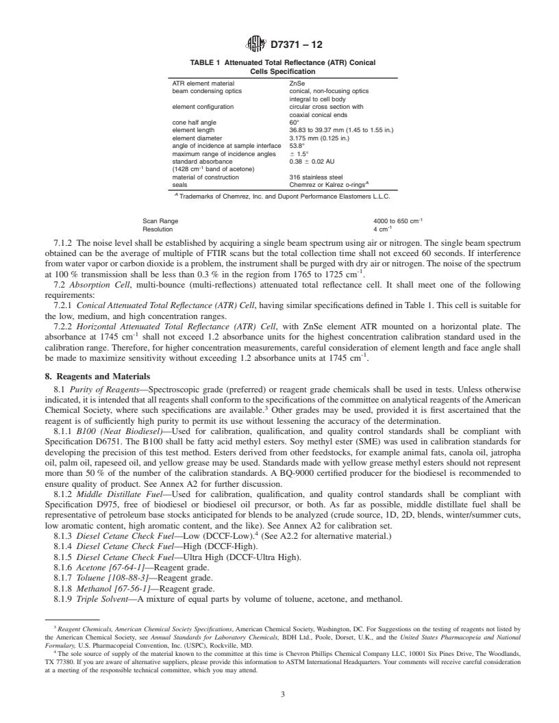 REDLINE ASTM D7371-12 - Standard Test Method for Determination of Biodiesel (Fatty Acid Methyl Esters) Content in Diesel Fuel Oil Using Mid Infrared Spectroscopy (FTIR-ATR-PLS Method)