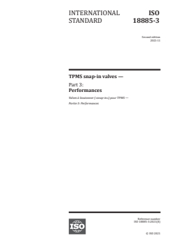 ISO 18885-3:2021 - TPMS snap-in valves — Part 3: Performances
Released:11/30/2021 - Page 1 preview