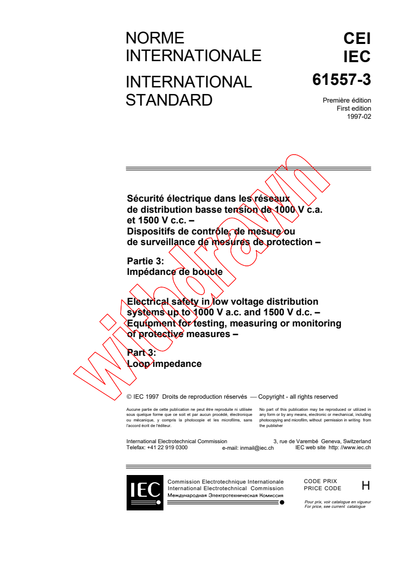 IEC 61557-3:1997 - Electrical safety in low voltage distribution systems up to 1000 V a.c. and 1500 V d.c. - Equipment for testing, measuring or monitoring of protective measures - Part 3: Loop impedance
Released:2/14/1997
Isbn:2831837006