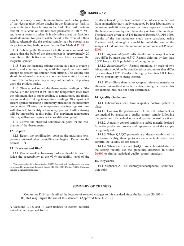 ASTM D4493-12 - Standard Test Method for  Solidification Point of Bisphenol A <brk/>(4,4`-Isopropylidenediphenol)