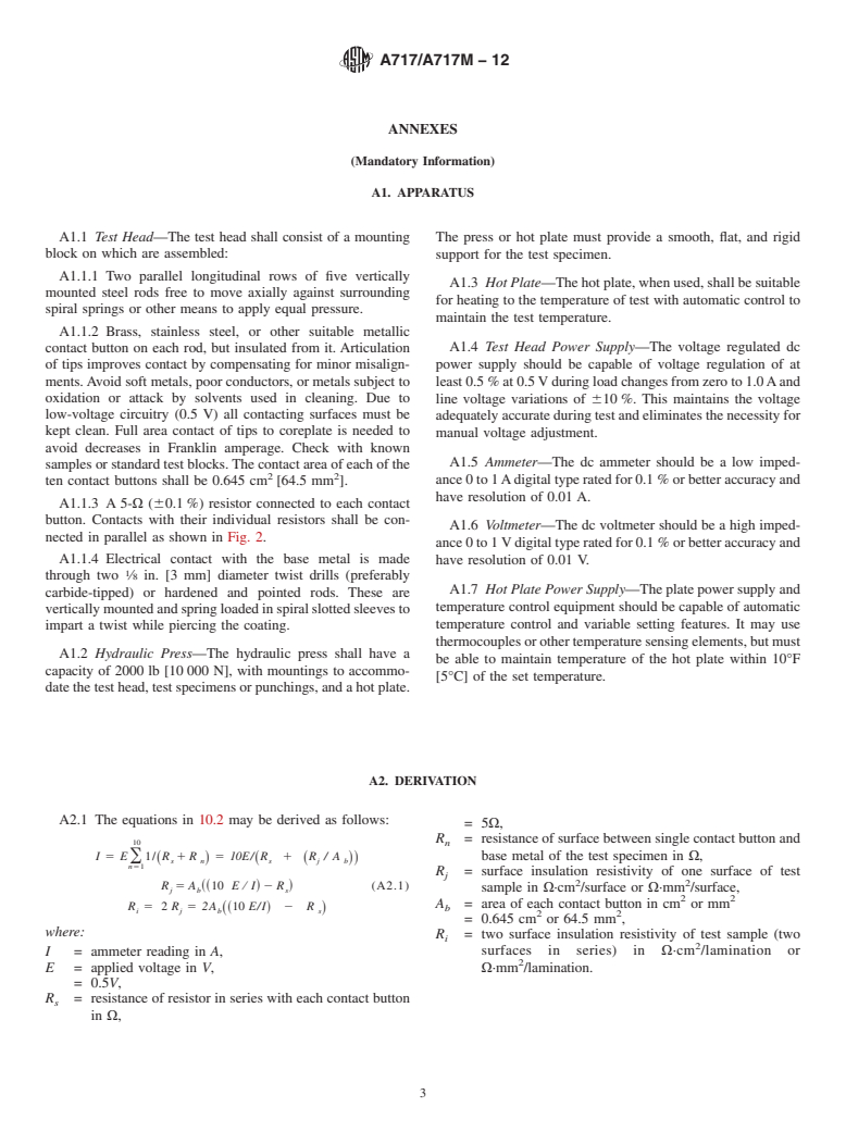 ASTM A717/A717M-12 - Standard Test Method for  Surface Insulation Resistivity of Single-Strip Specimens