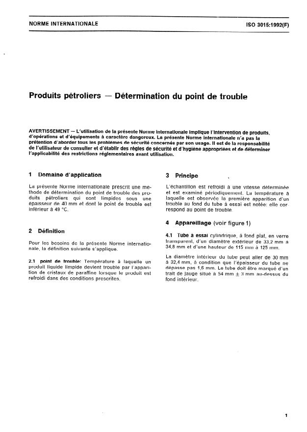 ISO 3015:1992 - Produits pétroliers -- Détermination du point de trouble