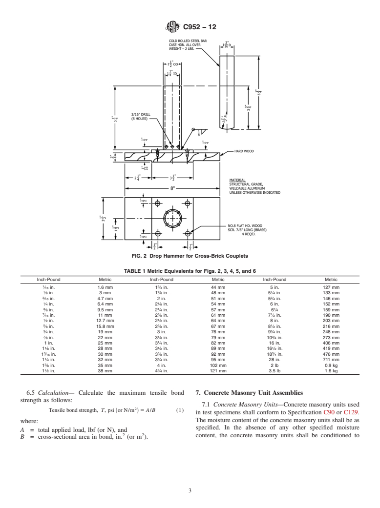 ASTM C952-12 - Standard Test Method for  Bond Strength of Mortar to Masonry Units (Withdrawn 2018)