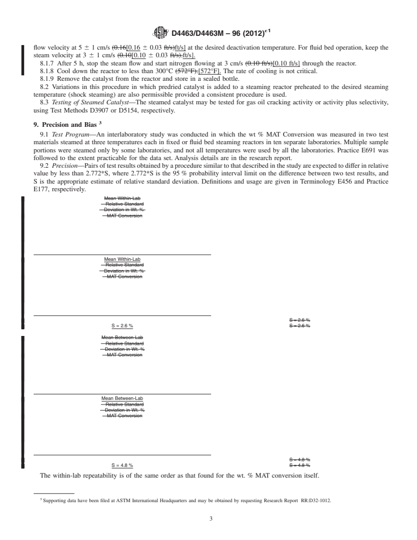 REDLINE ASTM D4463/D4463M-96(2012)e1 - Standard Guide for Metals Free Steam Deactivation of Fresh Fluid Cracking Catalysts