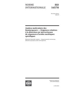 ISO 16578:2022 - Molecular biomarker analysis — Requirements for microarray detection of specific nucleic acid sequences
Released:3. 10. 2022 - Page 1 preview