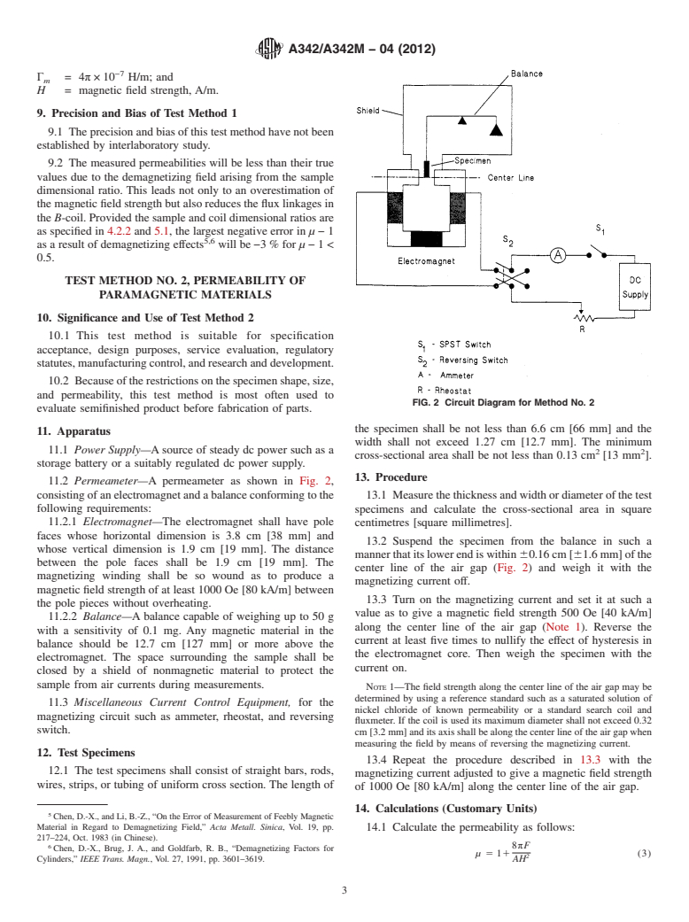 ASTM A342/A342M-04(2012) - Standard Test Methods for Permeability of Feebly Magnetic Materials