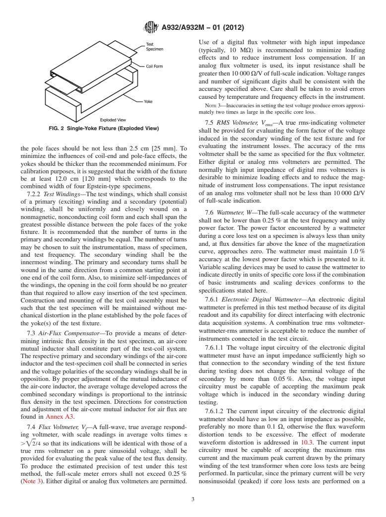 ASTM A932/A932M-01(2012) - Standard Test Method for Alternating-Current Magnetic Properties of Amorphous Materials   at Power Frequencies Using Wattmeter-Ammeter-Voltmeter Method with   Sheet Specimens