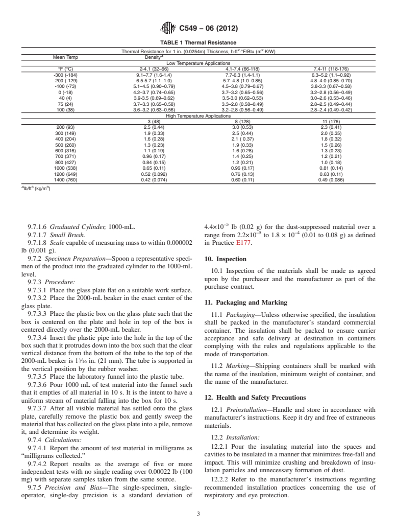 ASTM C549-06(2012) - Standard Specification for  Perlite Loose Fill Insulation