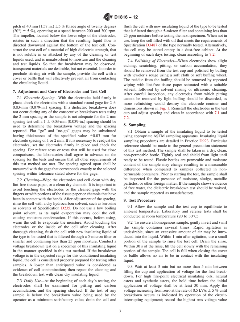 ASTM D1816-12 - Standard Test Method for  Dielectric Breakdown Voltage of Insulating Liquids Using VDE Electrodes