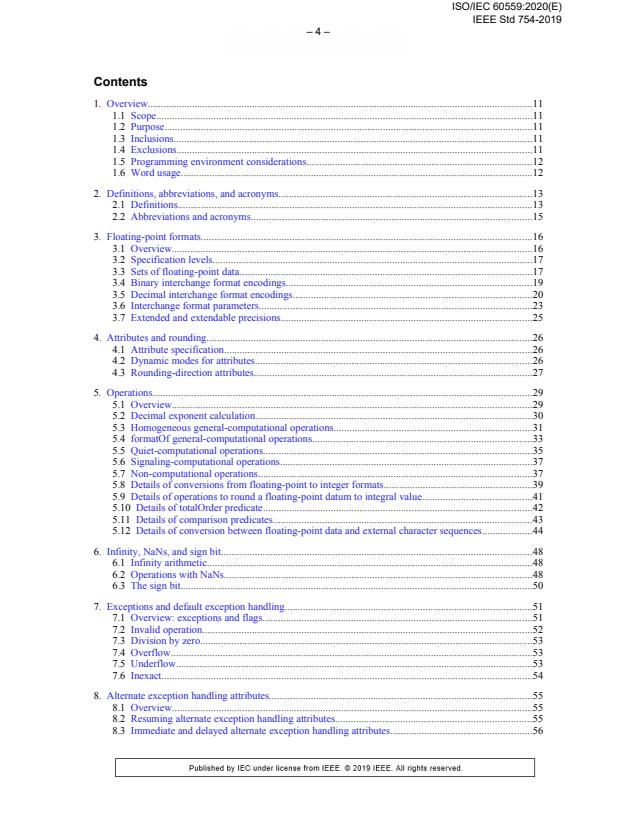 ISO/IEC 60559:2020 ISO/IEC 60559:2020 - Information technology -- Microprocessor Systems -- Floating-Point arithmetic - Page 4 preview