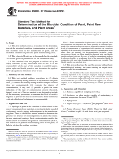 ASTM D5588-97(2012) - Standard Test Method for  Determination of the Microbial Condition of Paint, Paint Raw  Materials,   and Plant Areas