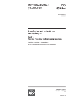 ISO 8549-4:2020 - Prosthetics and orthotics — Vocabulary — Part 4: Terms relating to limb amputation
Released:9/11/2020 - Page 1 preview