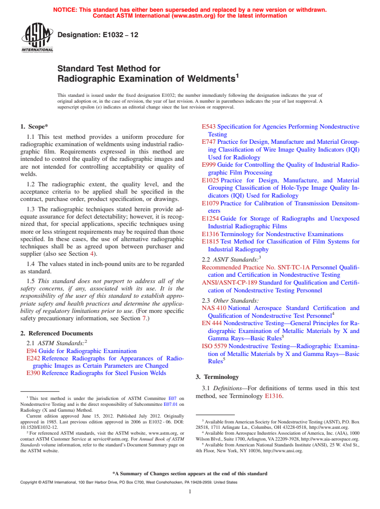 ASTM E1032-12 - Standard Test Method for Radiographic Examination of ...