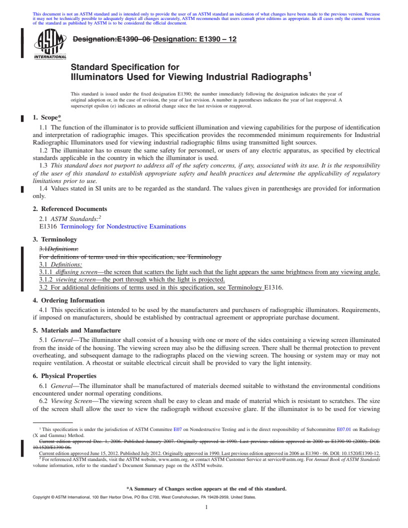 REDLINE ASTM E1390-12 - Standard Specification for Illuminators Used for Viewing Industrial Radiographs