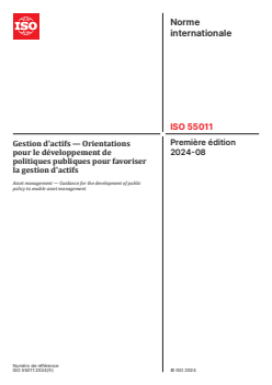 ISO 55011:2024 - Gestion d'actifs — Orientations pour le développement de politiques publiques pour favoriser la gestion d'actifs
Released:13. 08. 2024 - Page 1 preview