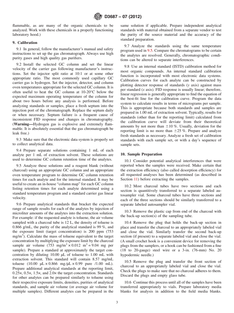 ASTM D3687-07(2012) - Standard Practice for  Analysis of Organic Compound Vapors Collected by the Activated Charcoal Tube Adsorption Method