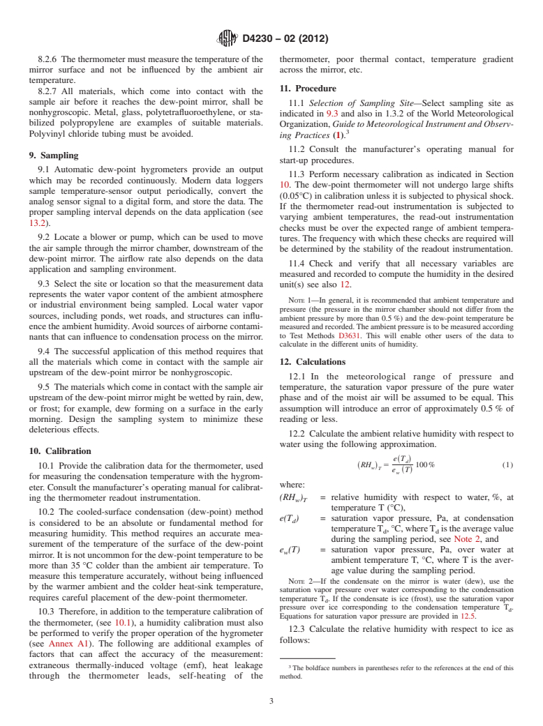 ASTM D4230-02(2012) - Standard Test Method of  Measuring Humidity with Cooled-Surface Condensation (Dew-Point) Hygrometer