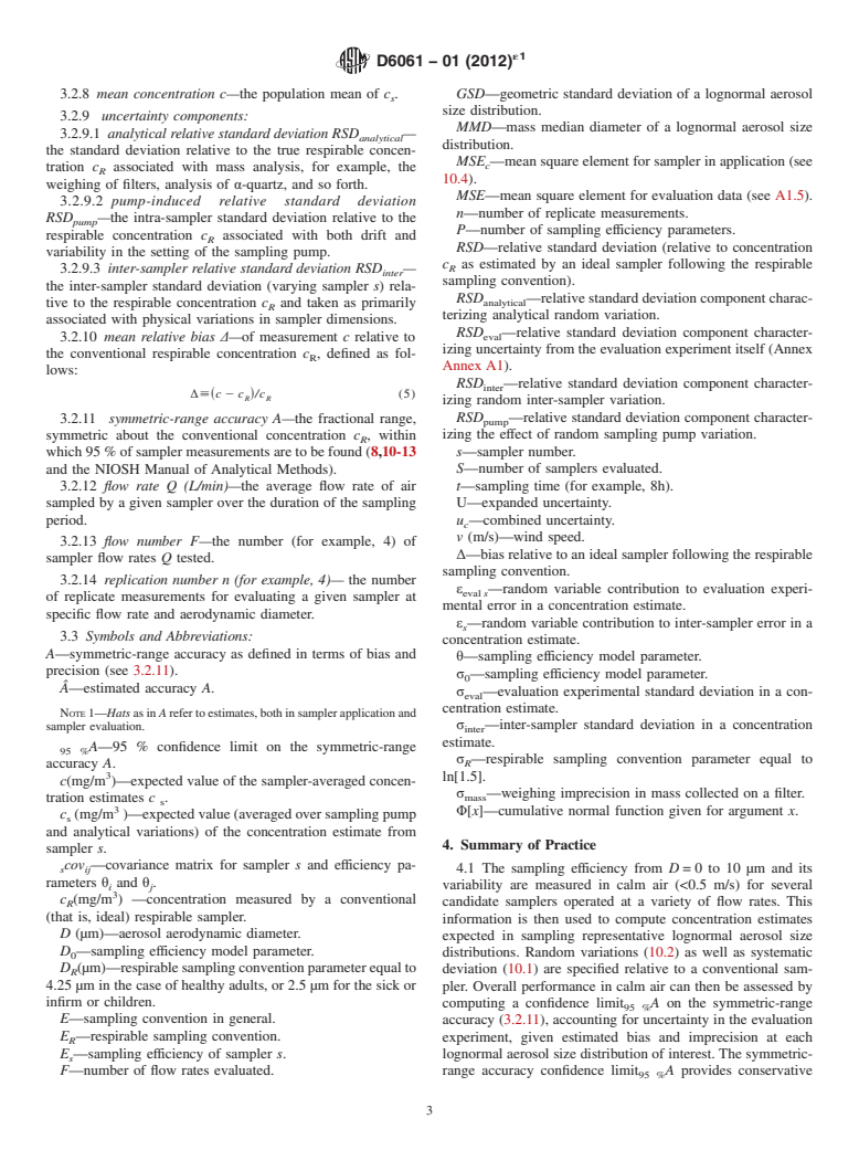 ASTM D6061-01(2012)e1 - Standard Practice for Evaluating the Performance of Respirable Aerosol Samplers