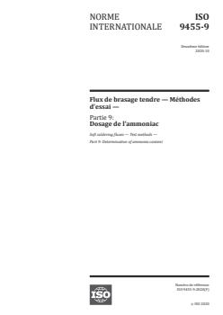 ISO 9455-9:2020 - Flux de brasage tendre — Méthodes d'essai — Partie 9: Dosage de l'ammoniac
Released:10/19/2020 - Page 1 preview
