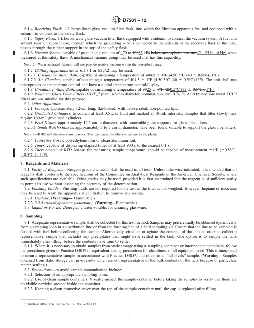 REDLINE ASTM D7501-12 - Standard Test Method for Determination of Fuel Filter Blocking Potential of Biodiesel (B100)   Blend Stock by Cold Soak Filtration Test (CSFT)