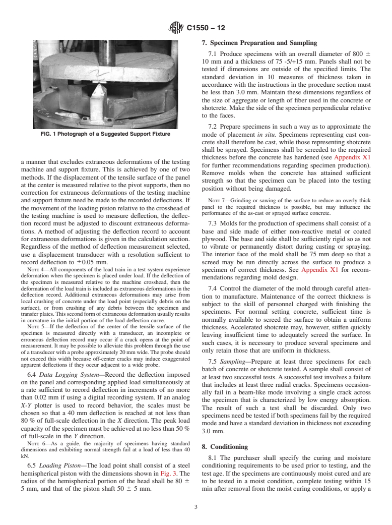 ASTM C1550-12 - Standard Test Method for Flexural Toughness of Fiber Reinforced Concrete (Using Centrally Loaded Round Panel)