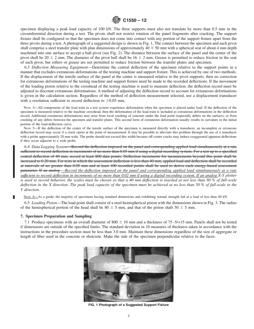 REDLINE ASTM C1550-12 - Standard Test Method for Flexural Toughness of Fiber Reinforced Concrete (Using Centrally Loaded Round Panel)