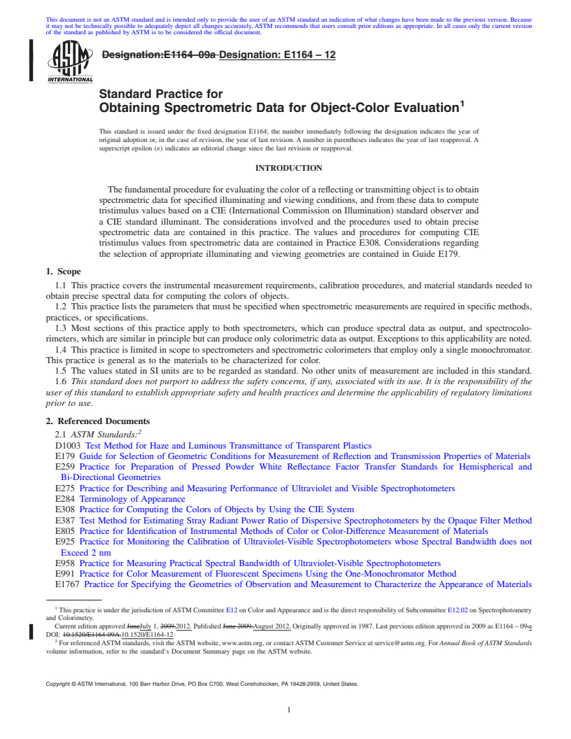 REDLINE ASTM E1164-12 - Standard Practice for Obtaining Spectrometric Data for Object-Color Evaluation